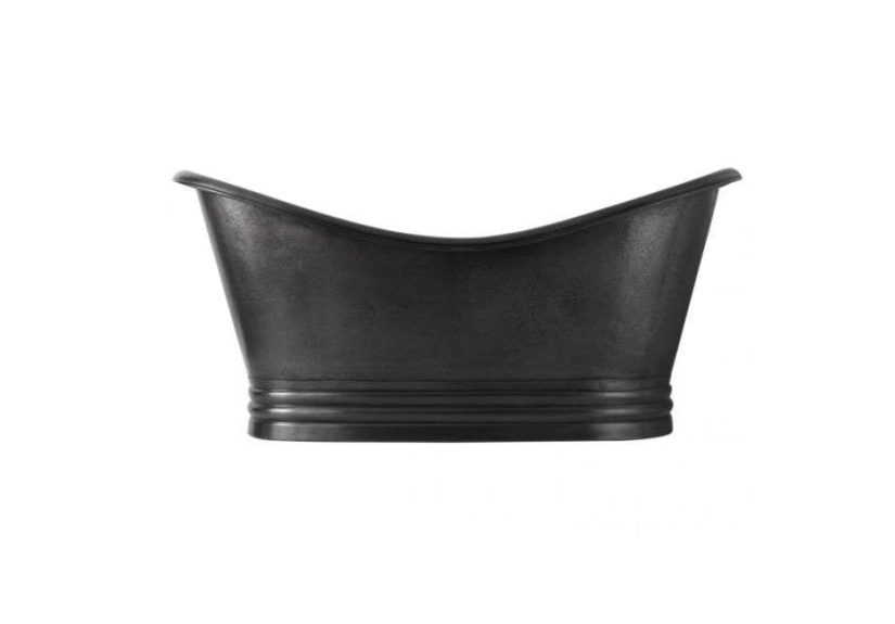 Raye Dark Antique Hammered Copper Double-Slipper Pedestal Tub